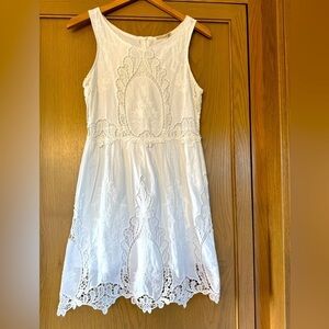 Source Unknown White Sleeveless Midi Dress Eyelet Embroidered Cotton / medium